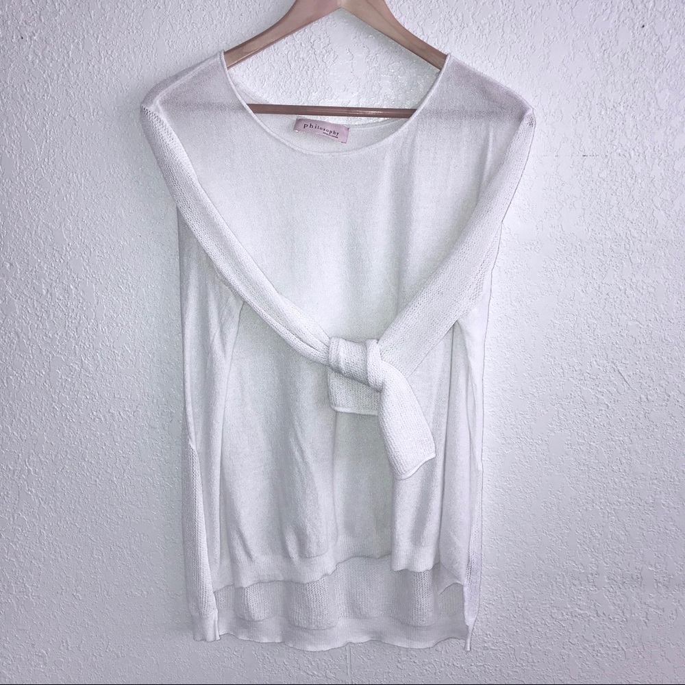 Philosophy White Woven Tunic | Knitwear Blouse Top